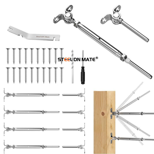 Steel DN Mate 20 Sets Cable Railing Kit Fit for 1/8" Steel Cable, Swage Toggle Turnbuckle & End Fitting, Angle 180°Adjustable Deck Cable Railing Hardware for Wood Post,316 Stainless Steel Marine Grade
