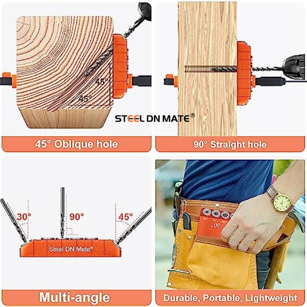 Steel DN Mate 45 30 90 Degree Angle 4 Sizes Drill Jig for Angled Holes/Straight Holes, Drill Guide for Cable Railing Lag Screw Wood Post, Durable Aluminum Drilling Jig for Deck Stair Handrail DG12