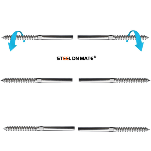 Steel DN Mate 100 Pack T316 Stainless Steel Right&Left Handed Thread Swage Lag Screws for Wood Post of 1/8" Steel Cable Railing Kit, Cable Railing Hardware, DIY Wood Baluster, Wrench Include, DM50