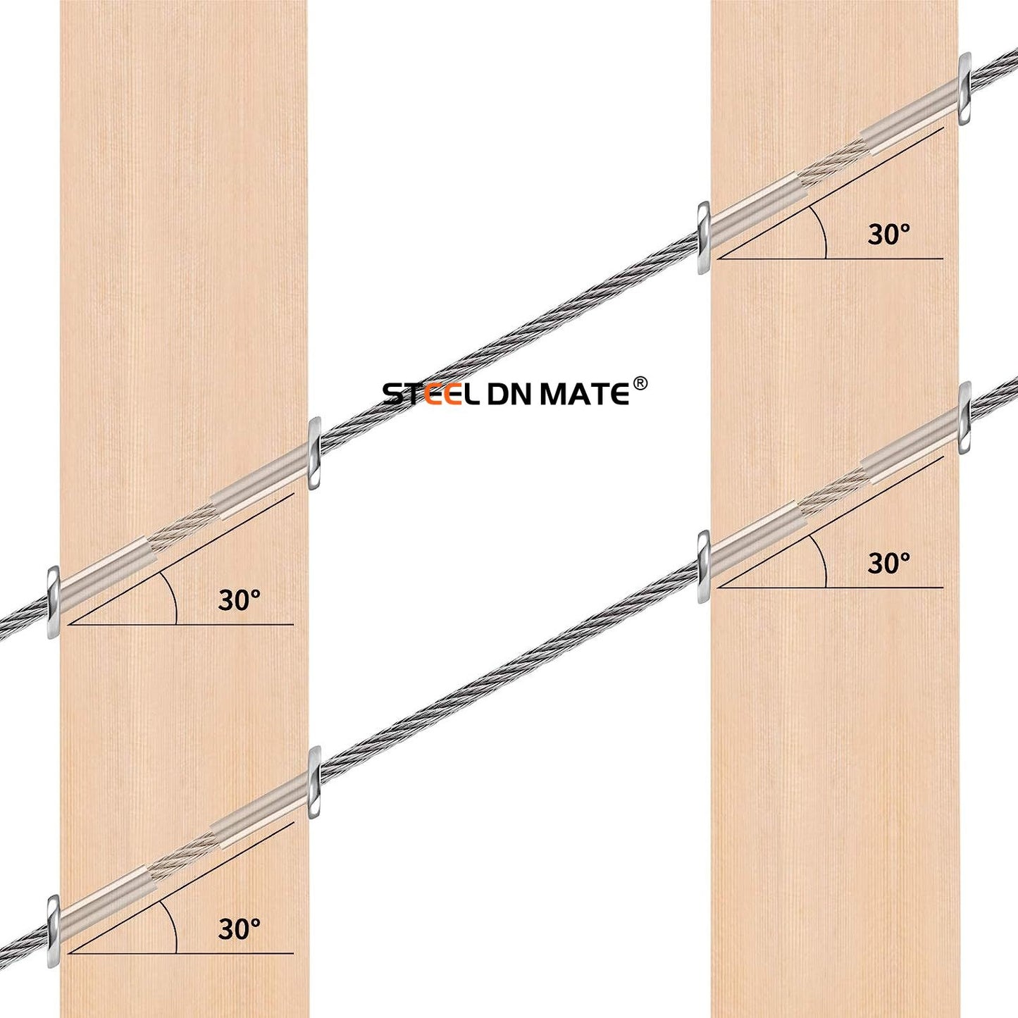 Steel DN Mate 30 Pack T316 Marine Grade Stainless Steel 30 Degree Angle Beveled Protector Sleeves, Wood Post Protector Sleeve for 1/8" Deck Cable Railing kit with a Drill Bit, DIY Balustrade DT03