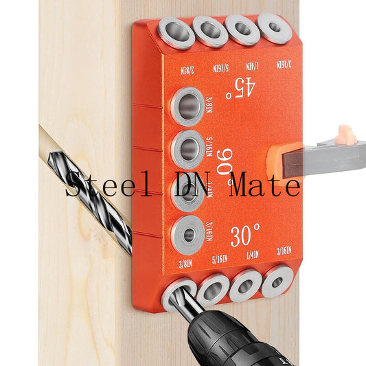 Steel DN Mate 30 45 90 Degree Angle 4 Sizes Drill Hole Guide Jig for Angled and Straight Hole, Portable Deck Cable Railing Lag Screw Drilling Template Block For Horizontal Cable Wood Post Orange