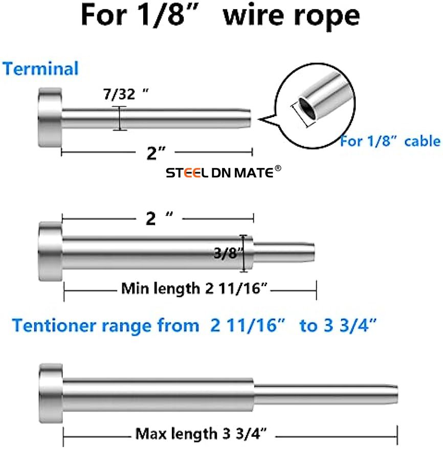 Steel DN Mate 10 Pairs 1/8" Cable Railing kit Invisible, Swage Tensioner and Terminal Hidden, T316 Stainless Steel Cable Railing Hardware, for 2"×2”- 4"×4” Metal Wood Post Cable Railing System DB10