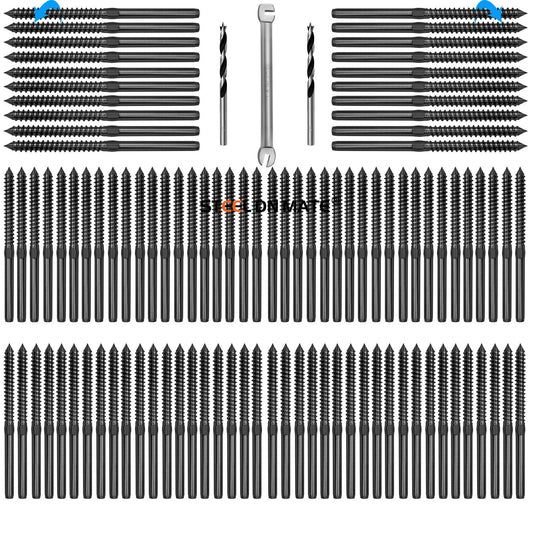 Steel DN Mate 100 Pack Black T316 Stainless Steel Left&Right Handed Thread Swage Lag Screws for Wood Post of 1/8" Black Cable Railing Kit, Deck Railing/Stair Railing, DIY Baluster kit, Wrench Included