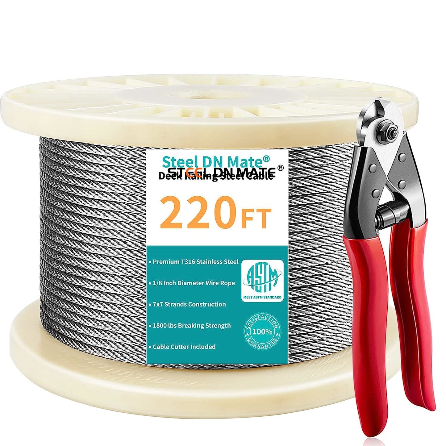 Steel DN Mate1/8 Stainless Steel Cable for Steel Cable Railing Kit, T316 Stainless Steel Wire, 1800 lb Breaking Strength, 7x7 Strands Construction Cable Railing System, Marine Grade Wire
