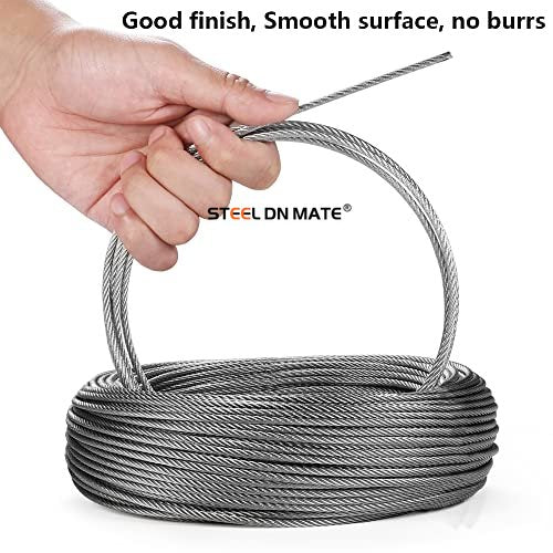 Steel DN Mate 1/8 Stainless Steel Cable 400 FT for Steel Cable Railing Kit, T304 Stainless Steel Wire, 1800 lb Breaking Strength, 7x7 Strands Construction Cable Railing System, Wire Cable DS04