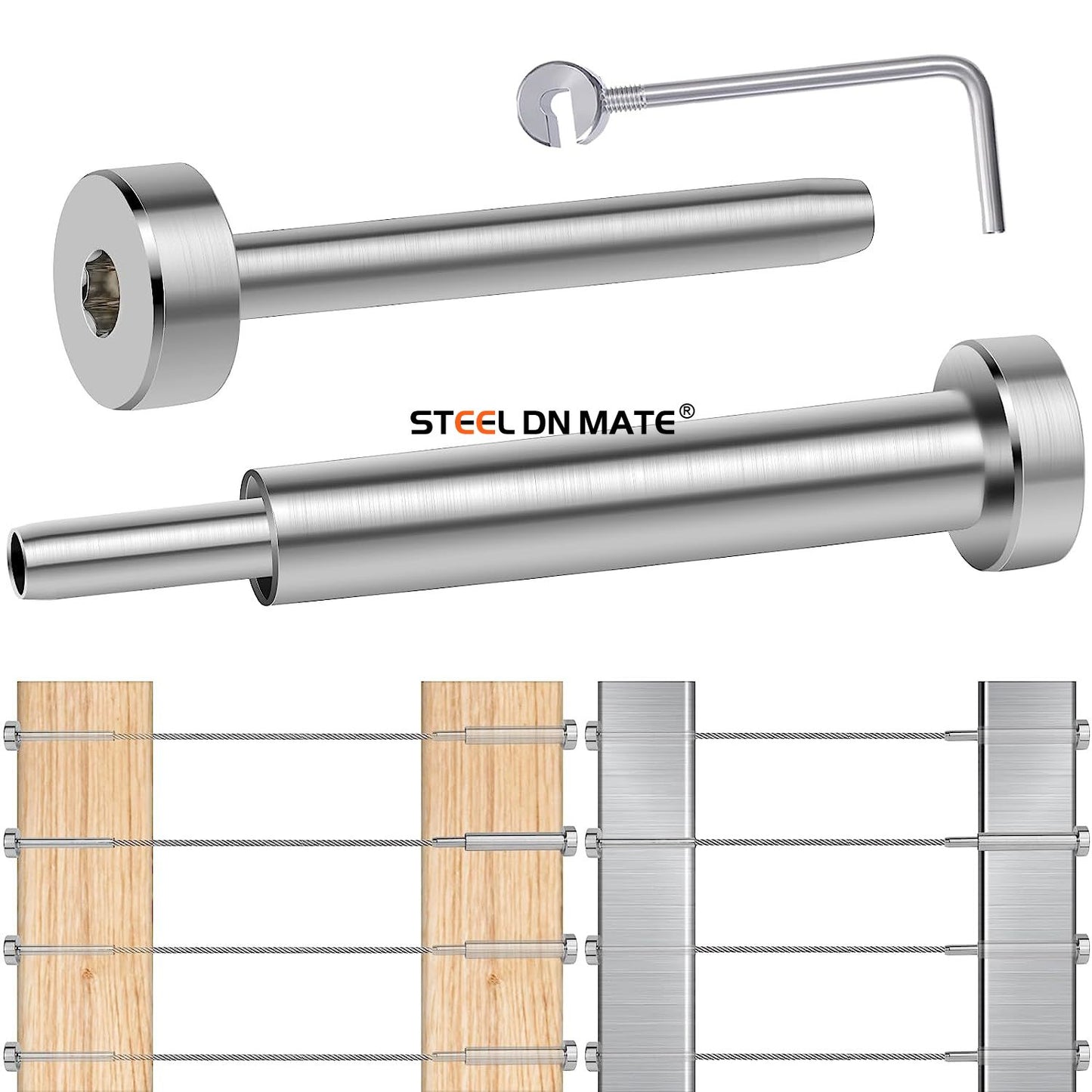 Steel DN Mate 1/8" Cable Railing kit Invisible, 20 Pairs Turnbuckle Kit T316 Stainless Steel Cable Railing Hardware, for Deck Stair Wood & Metal Post Cable Railing System DB20