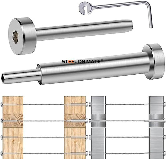 Steel DN Mate 10 Pairs 1/8" Cable Railing kit Invisible, Swage Tensioner and Terminal Hidden, T316 Stainless Steel Cable Railing Hardware, for 2"×2”- 4"×4” Metal Wood Post Cable Railing System DB10