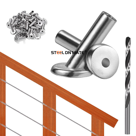 Steel DN Mate 30 Pack T316 Stainless Steel Cable Protector 45 Degree Angle Beveled Protector Sleeves, Protector Sleeve for 1/8 Cable Railing Hardware with a Drill Bit, Stair Railing Kit for Wood Post